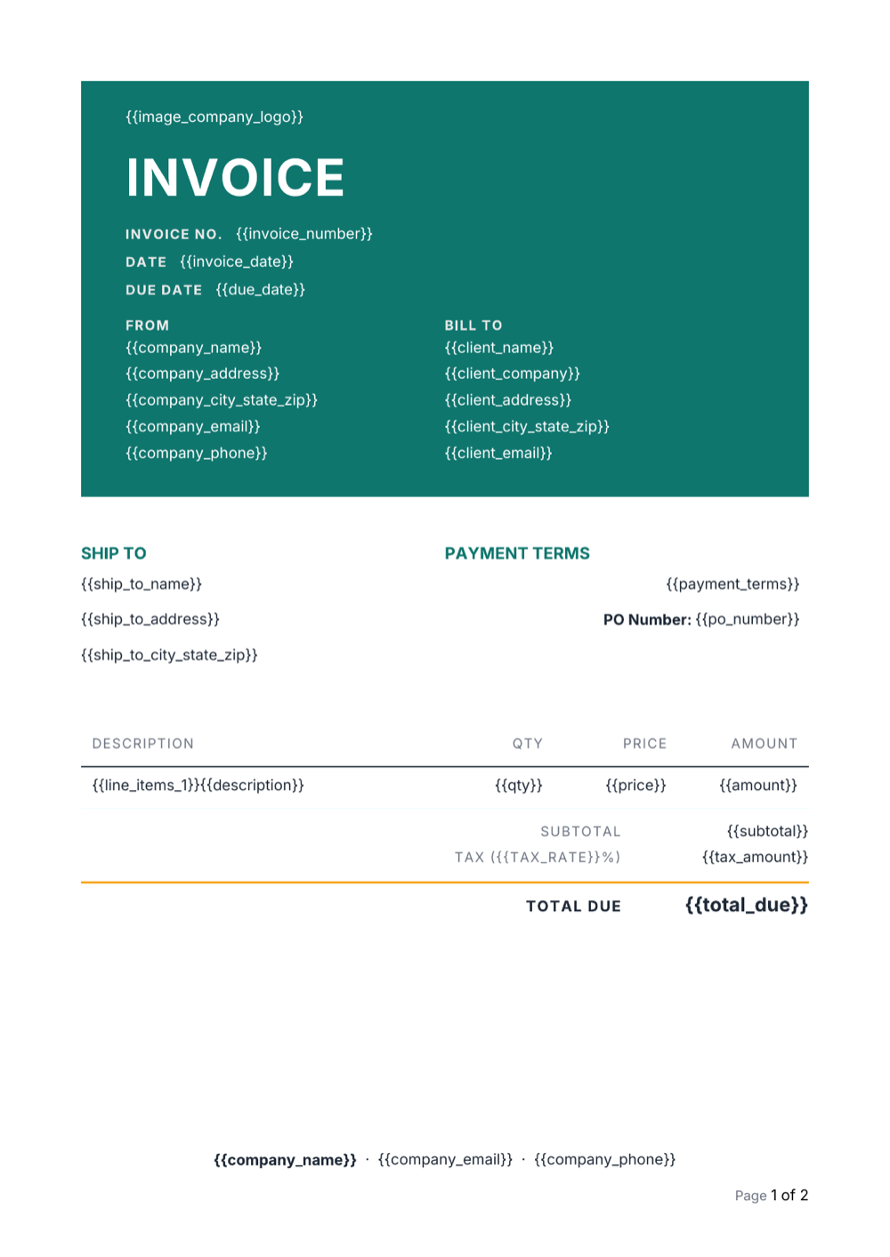 AI-generated professional invoice Word document template in the Bold Cover design style
