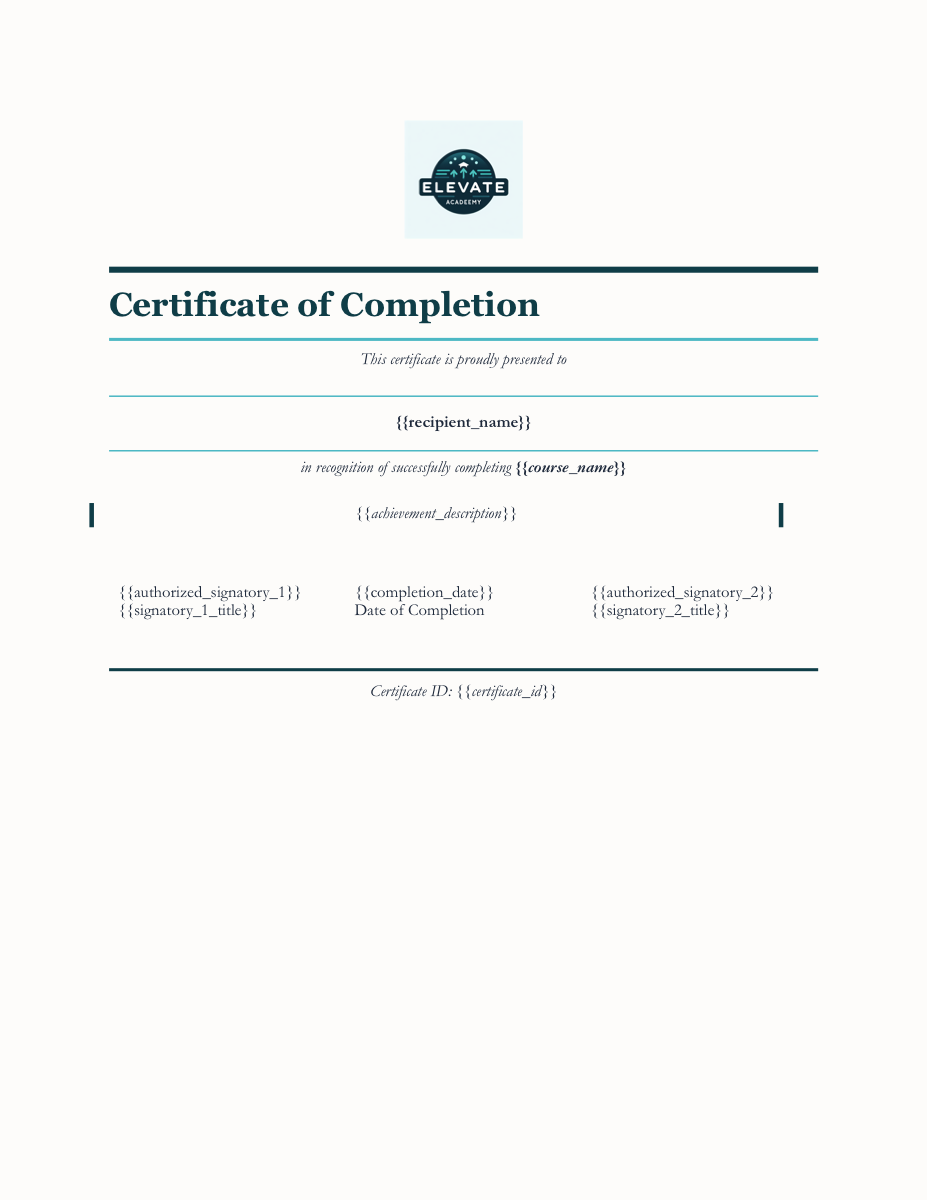 AI-generated certificate of completion document template