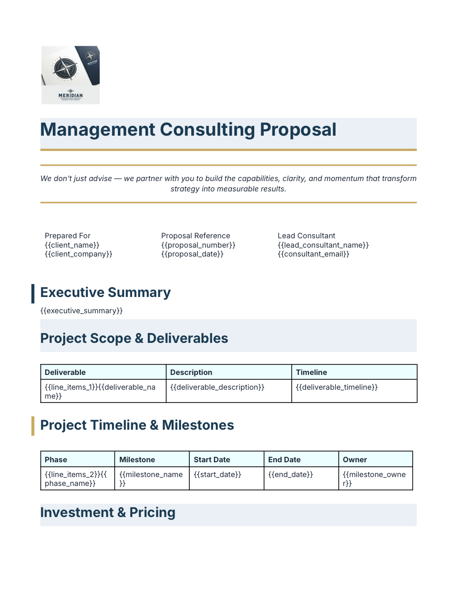 AI-generated consulting proposal document template