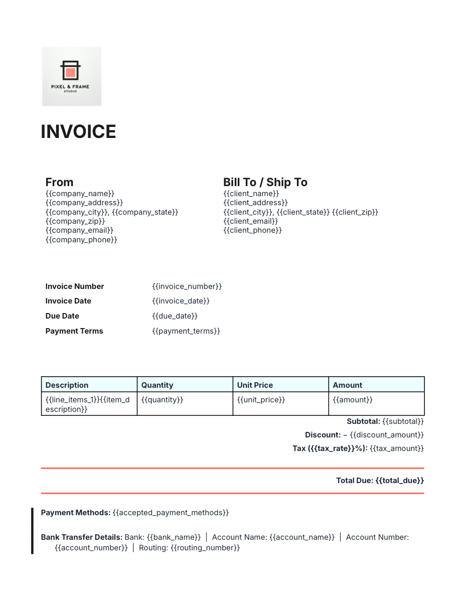 AI-generated professional invoice document template