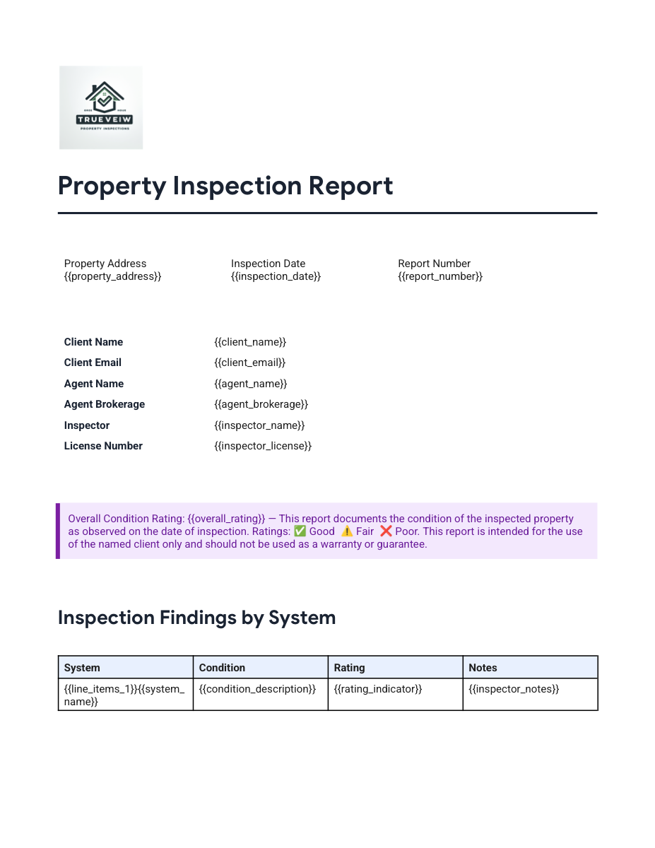AI-generated property inspection report document template