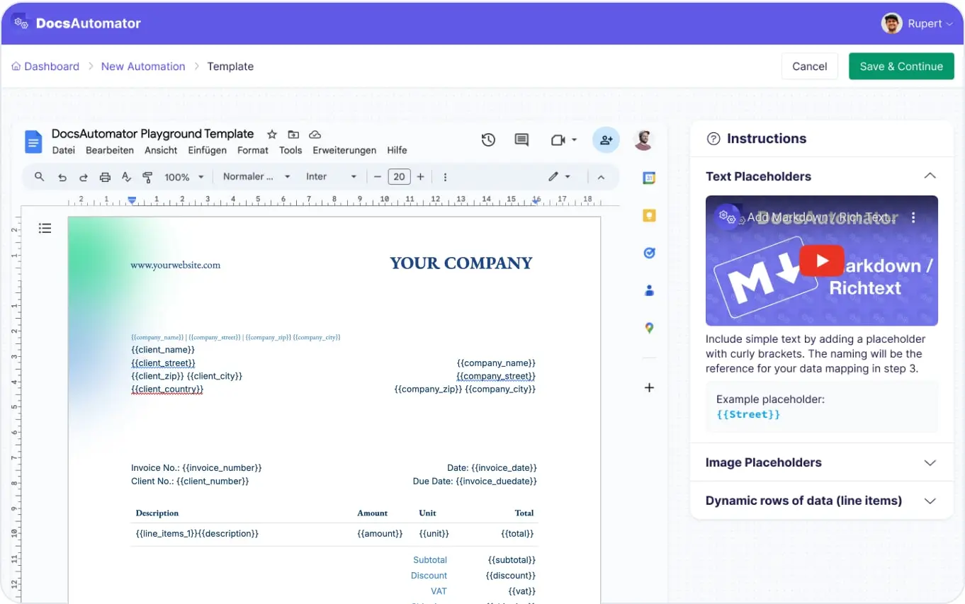Setting up an API automation in DocsAutomator