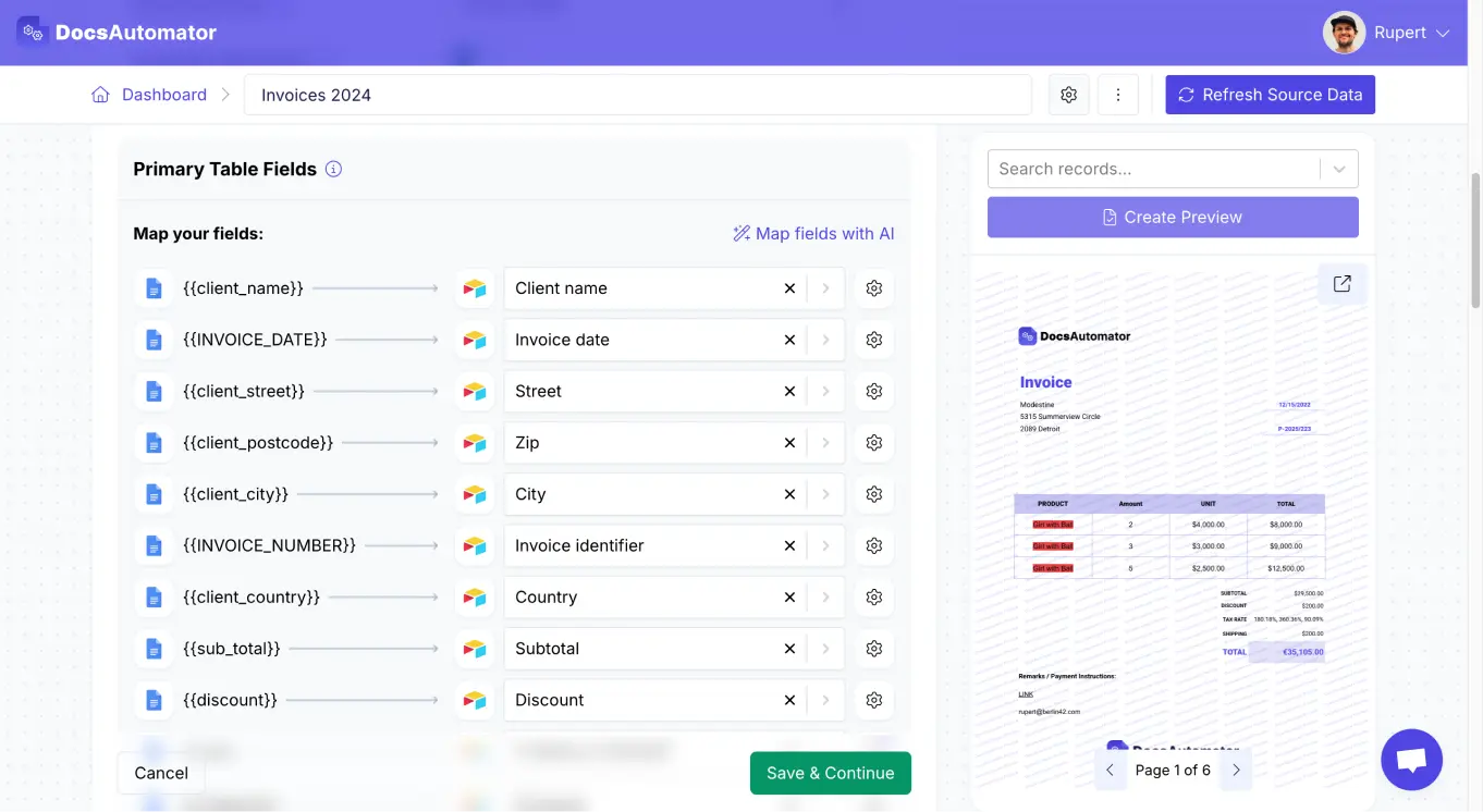 Select Data Source, Map Data & Preview