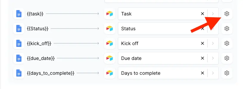 Image shows how to map Airtable fields with DocsAutomator template placeholders