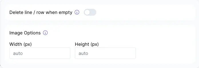 Image shows settings panel to add custom size for images in DocsAutomator