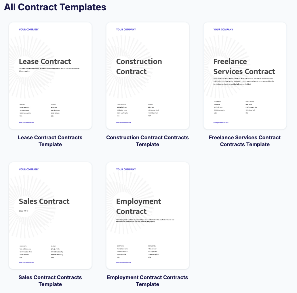 Image shows free Contract Google Doc templates by DocsAutomator