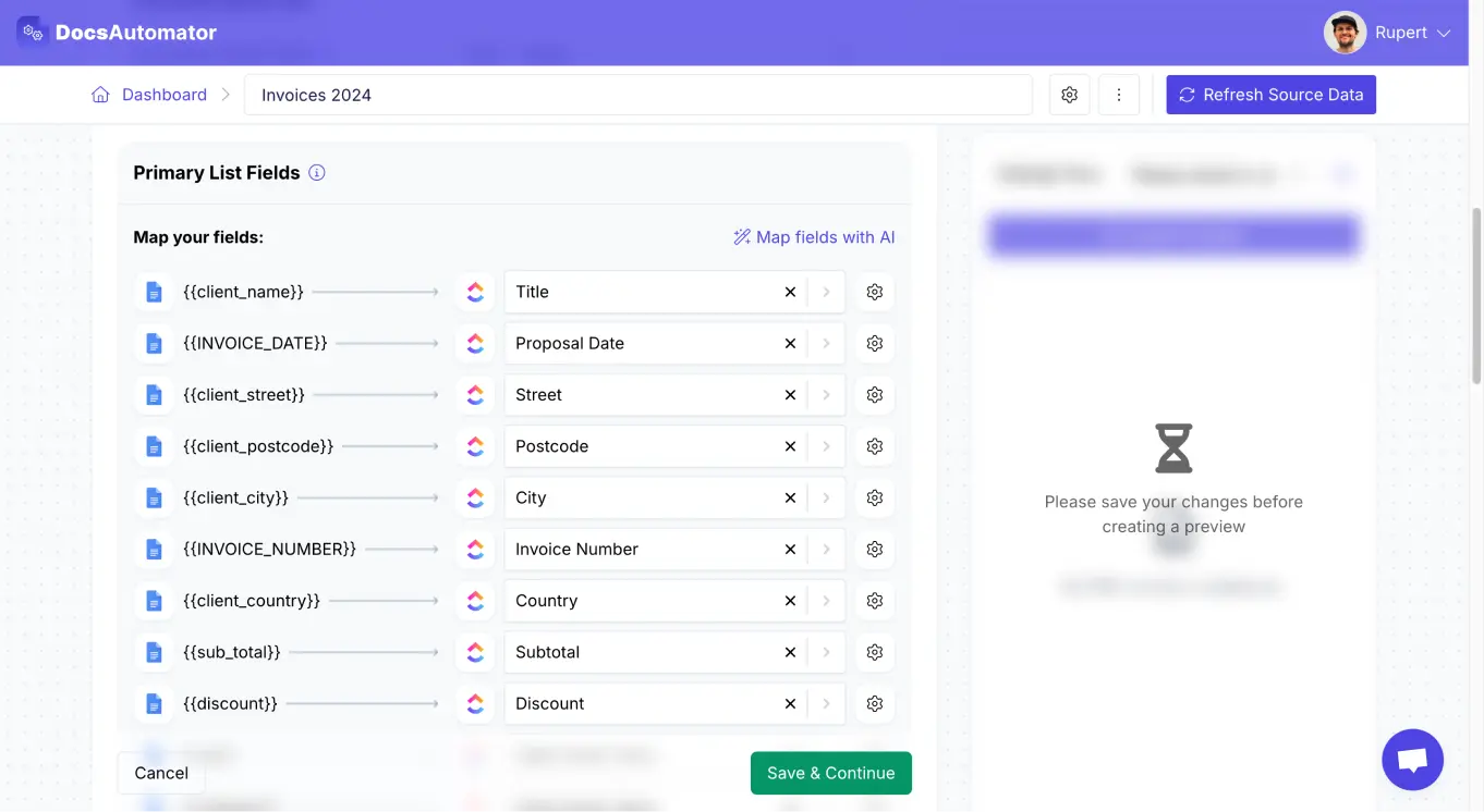 Select Data Source, Map Data & Preview
