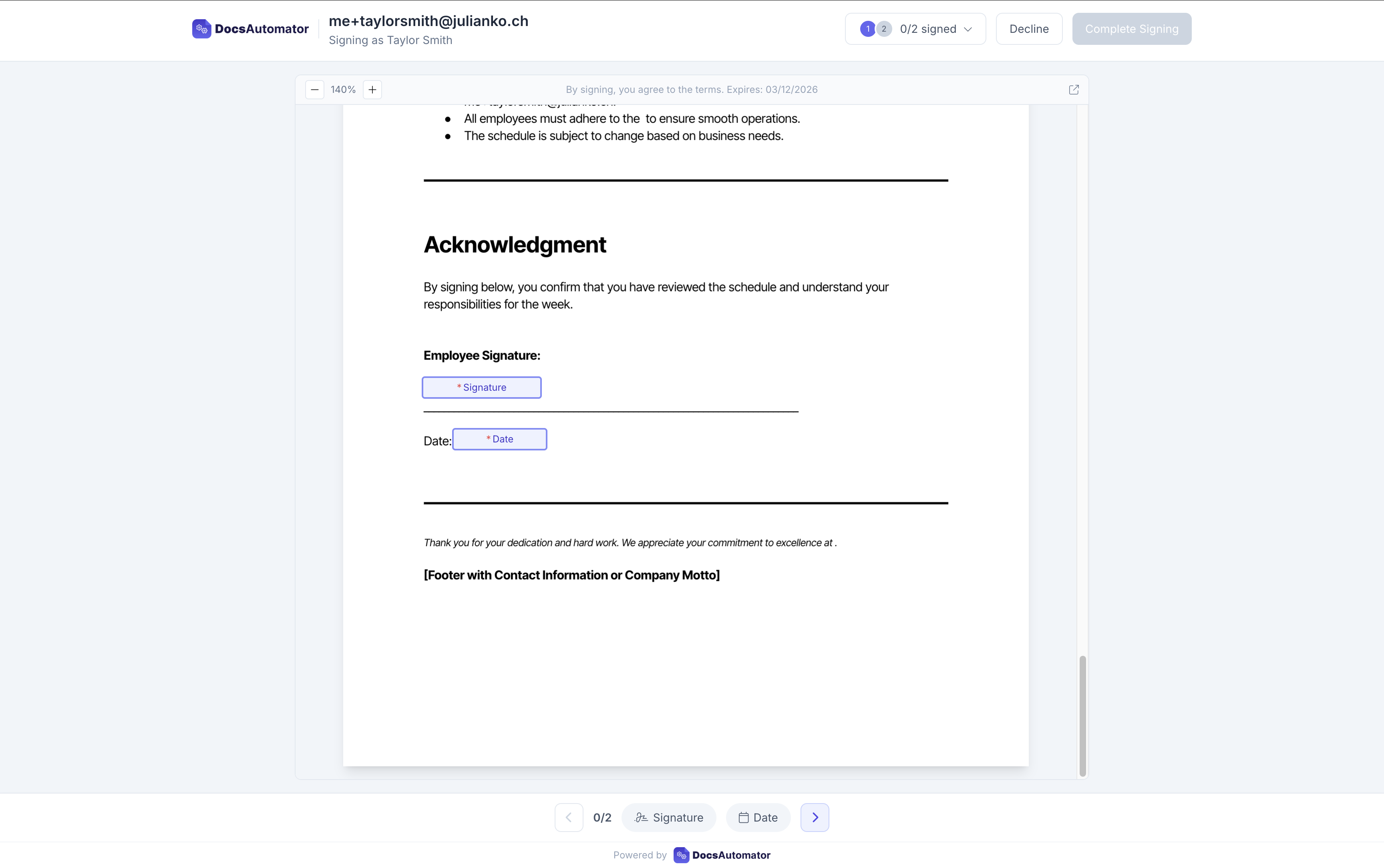 Signing interface where signers collect their e-signatures