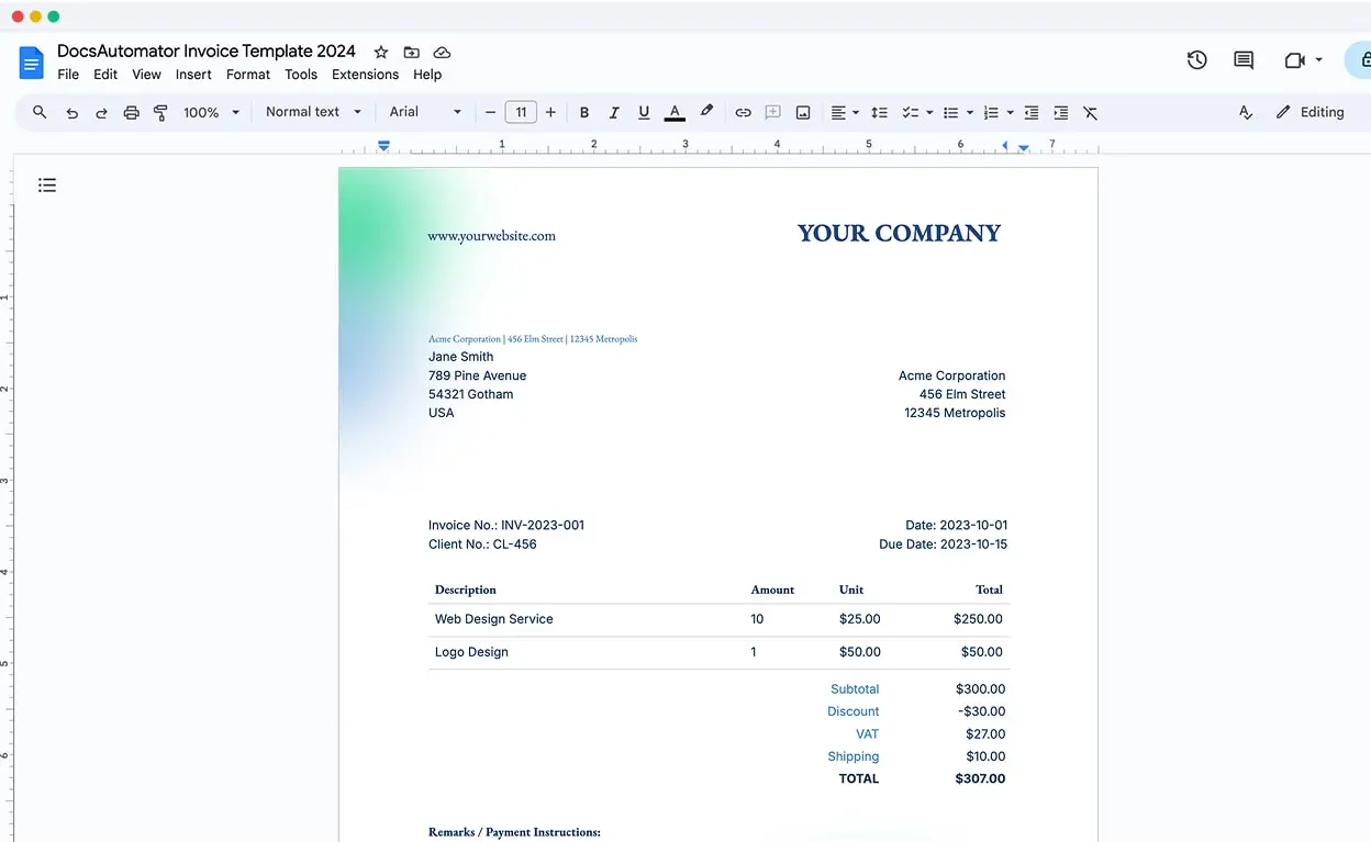 Google Docs Example in Browser