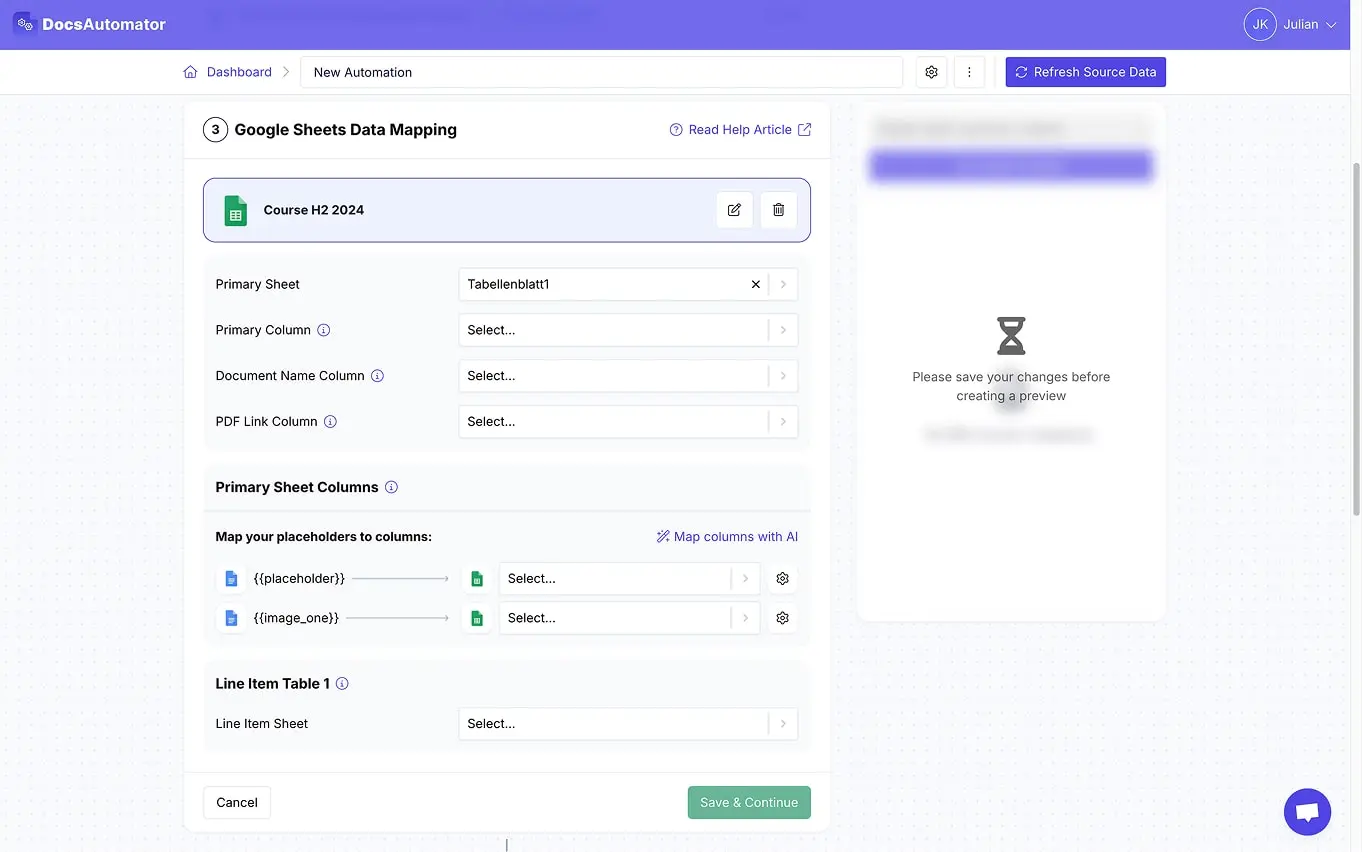 Select Data Source, Map Data & Preview