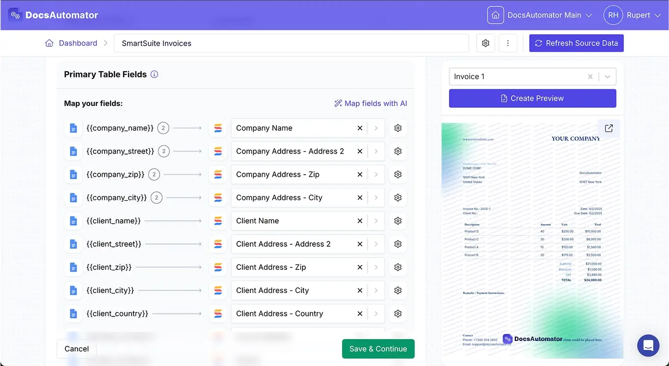 Select Data Source, Map Data & Preview